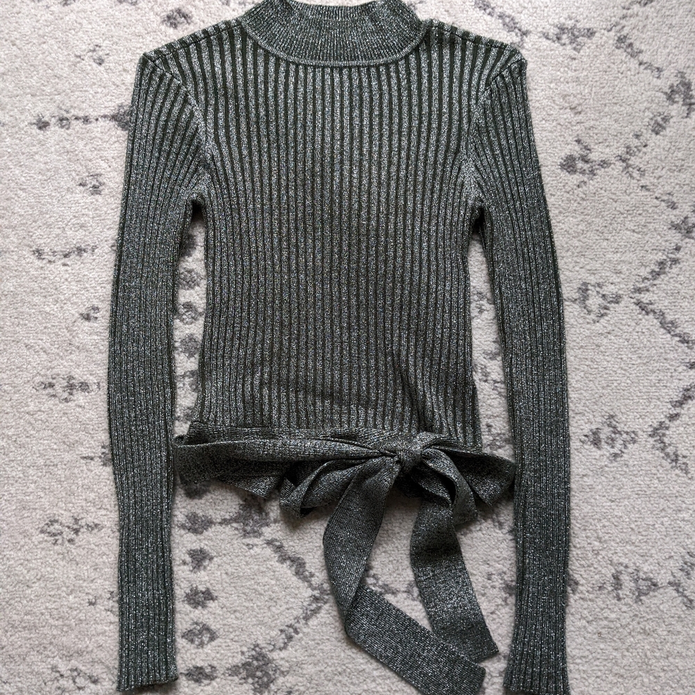 Venus wrap metallic mock neck sweater